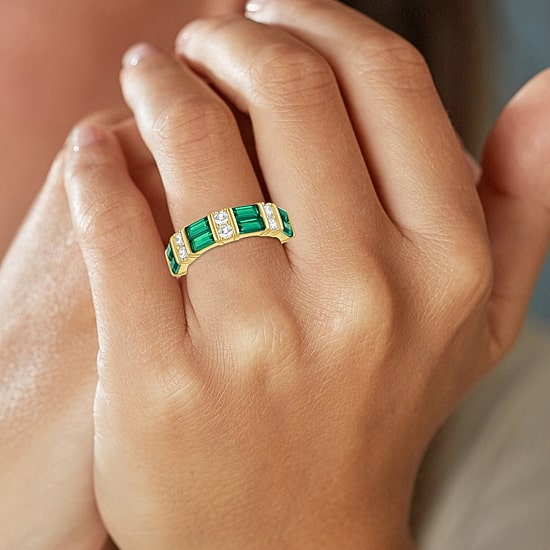 Womens Simulated Green Emerald 14K Gold Over Silver Band