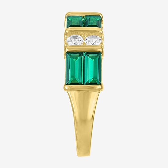Womens Simulated Green Emerald 14K Gold Over Silver Band