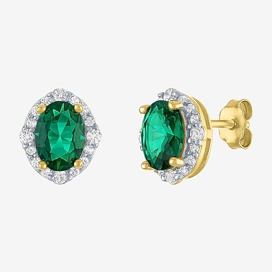 Womens Simulated Green Emerald 14K Gold Over Silver Oval 3-pc. Jewelry Set