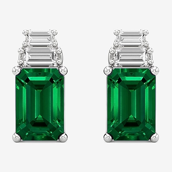 (F / Si2) 1/10 CT. T.W. Lab Grown Diamond and Lab Created Gemstone Sterling Silver 9mm Stud Earrings