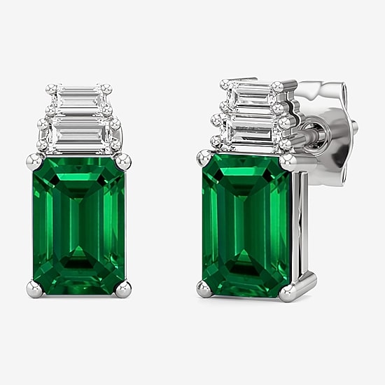 (F / Si2) 1/10 CT. T.W. Lab Grown Diamond and Lab Created Gemstone Sterling Silver 9mm Stud Earrings