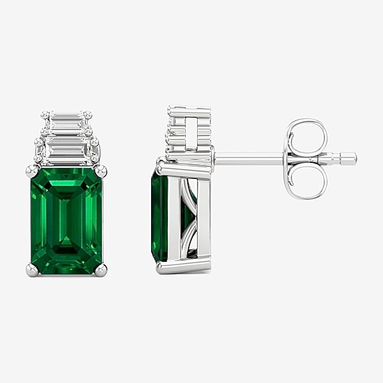 (F / Si2) 1/10 CT. T.W. Lab Grown Diamond and Lab Created Gemstone Sterling Silver 9mm Stud Earrings