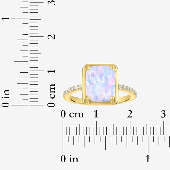Womens Lab Created White Opal 14K Gold Over Silver Side Stone Cocktail Ring