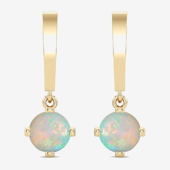 Lab Created or Genuine Gemstone 14K Gold Over Silver Sterling Silver Round Drop Earrings