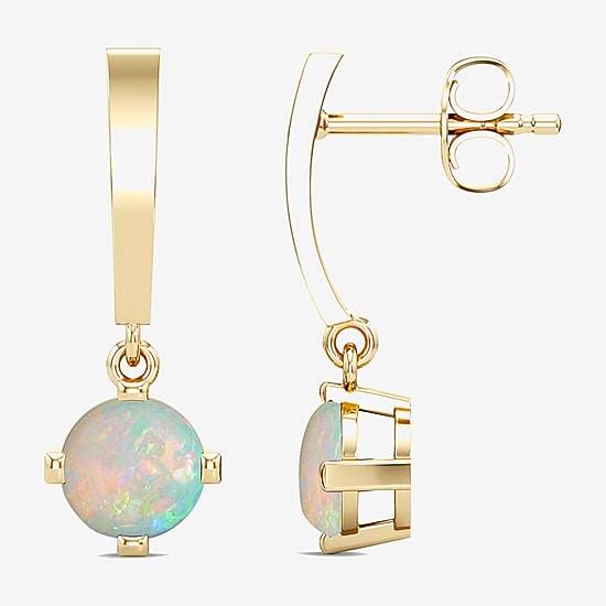 Lab Created or Genuine Gemstone 14K Gold Over Silver Sterling Silver Round Drop Earrings