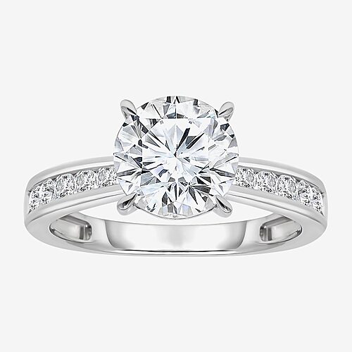 (I / Si2) Womens 2 1/4 CT. T.W. Lab Grown White Diamond 10K Gold Round Side Stone Engagement Ring, 7, White