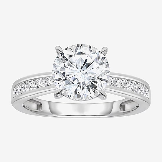 (I / Si2) Womens 2 1/4 CT. T.W. Lab Grown White Diamond 10K Gold Round Side Stone Engagement Ring