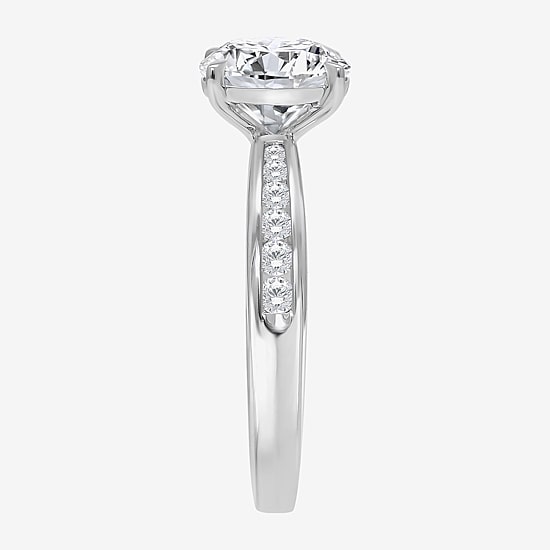 (I / Si2) Womens 2 1/4 CT. T.W. Lab Grown White Diamond 10K Gold Round Side Stone Engagement Ring