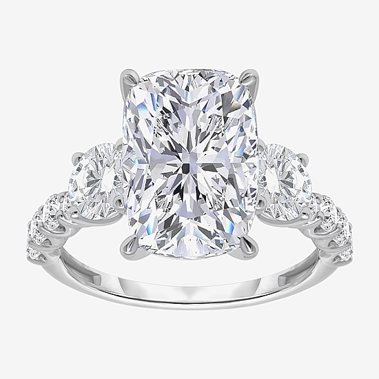 Signature By Modern Bride (I / Si2) Womens 6 3/8 Ct. T.W. Lab Grown White Diamond 14K Gold Cushion Side Stone Engagement Ring