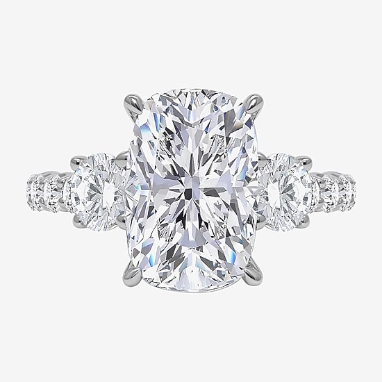 Signature By Modern Bride (I / Si2) Womens 6 3/8 Ct. T.W. Lab Grown White Diamond 14K Gold Cushion Side Stone Engagement Ring