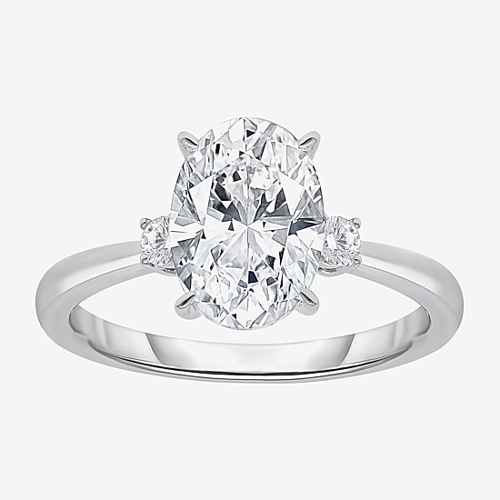 (I / Si2) Womens 2 1/10 CT. T.W. Lab Grown White Diamond 10K Gold Round 3-Stone Engagement Ring