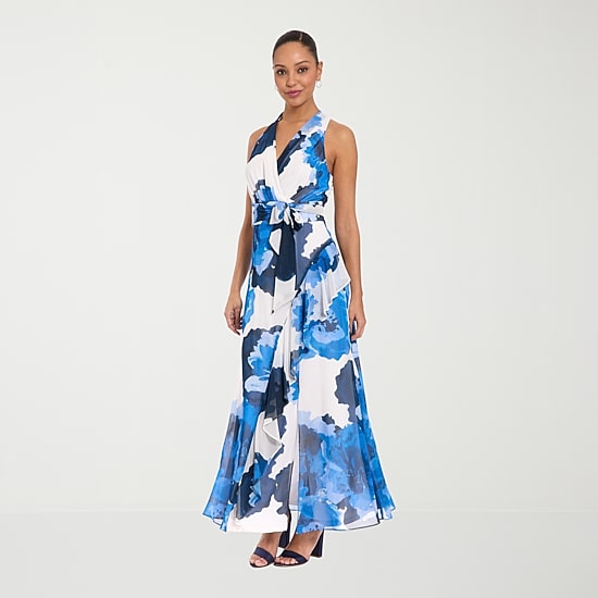 London Style Womens V Neck Sleeveless Maxi Dress