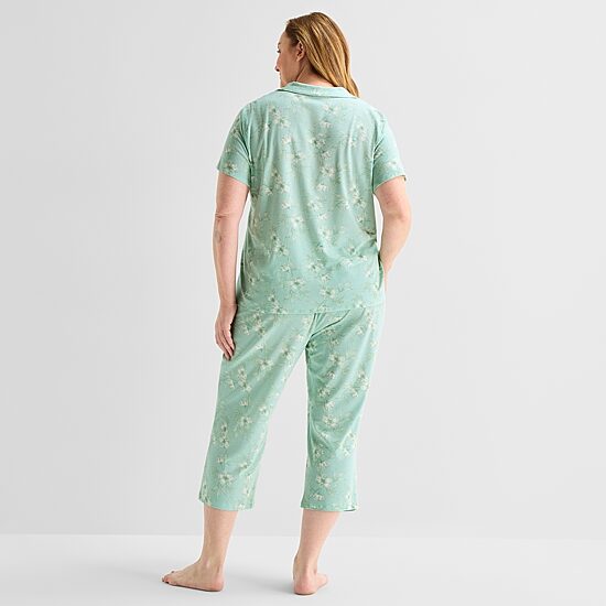 Liz Claiborne Womens Short Sleeve 2-pc. Plus Pajama Set