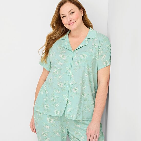 Liz Claiborne Womens Short Sleeve 2-pc. Plus Pajama Set