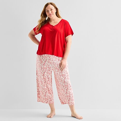 Liz Claiborne Womens Short Sleeve Plus Pajama Set, 3x, White