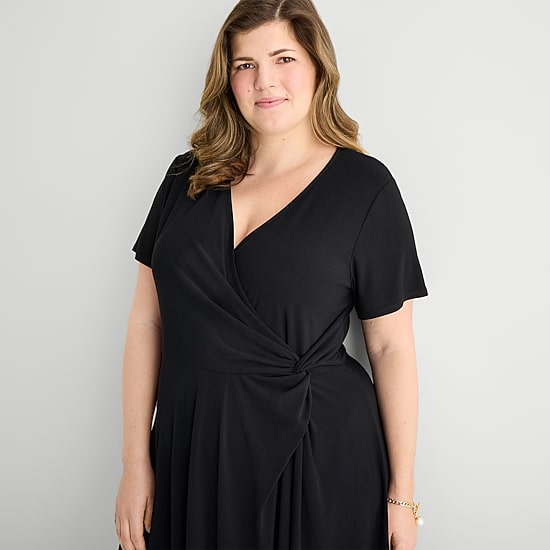 Perceptions Womens Plus V Neck Short Sleeve Fit + Flare Dress