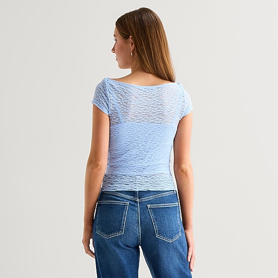 Arizona Womens Juniors Boat Neck Short Sleeve T-Shirt