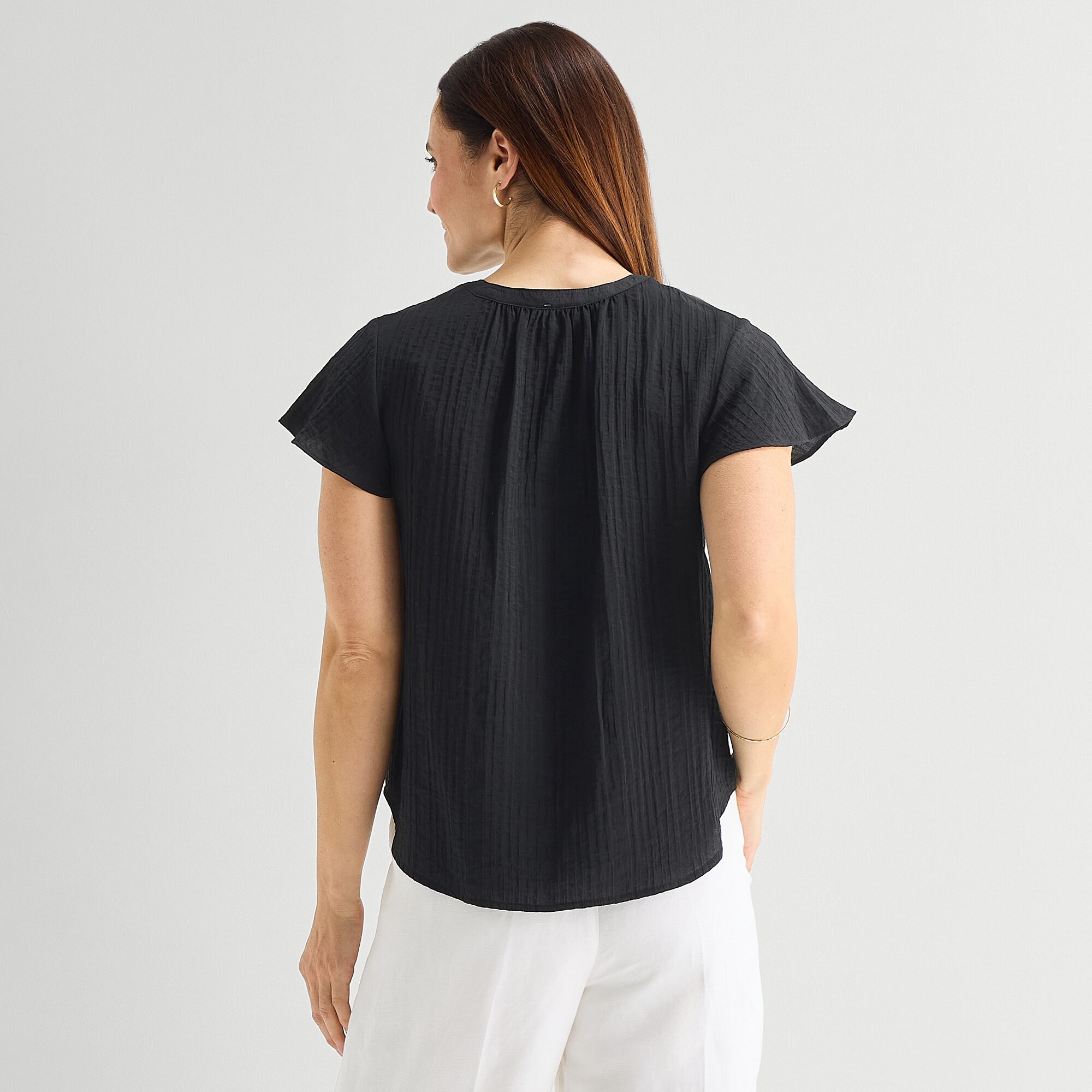 Liz Claiborne Womens Split Crew Neck Short Sleeve Blouse