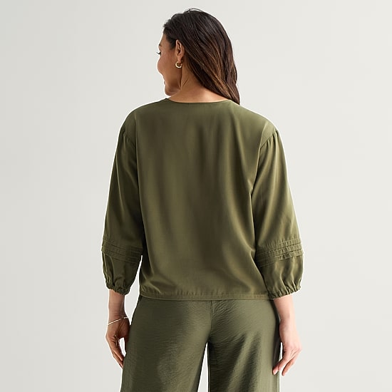 Liz Claiborne Womens Split Crew Neck 3/4 Sleeve Blouse