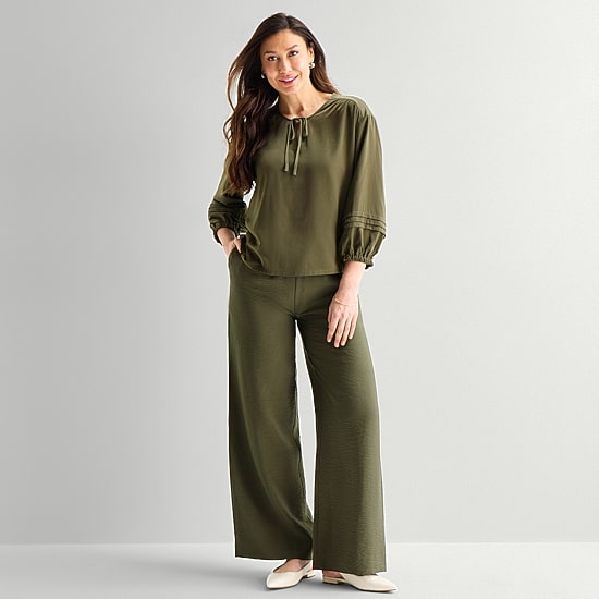 Liz Claiborne Womens Split Crew Neck 3/4 Sleeve Blouse