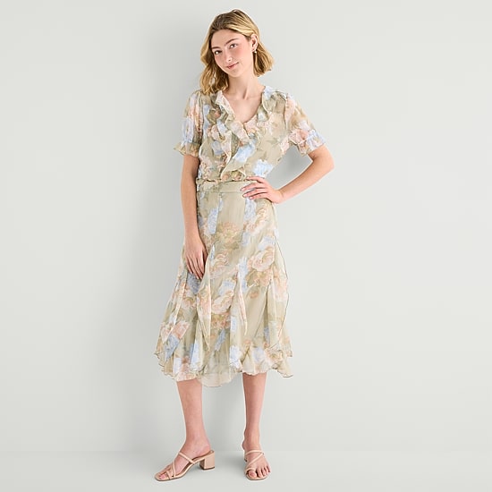 a.n.a Womens High Rise Midi A-Line Skirt