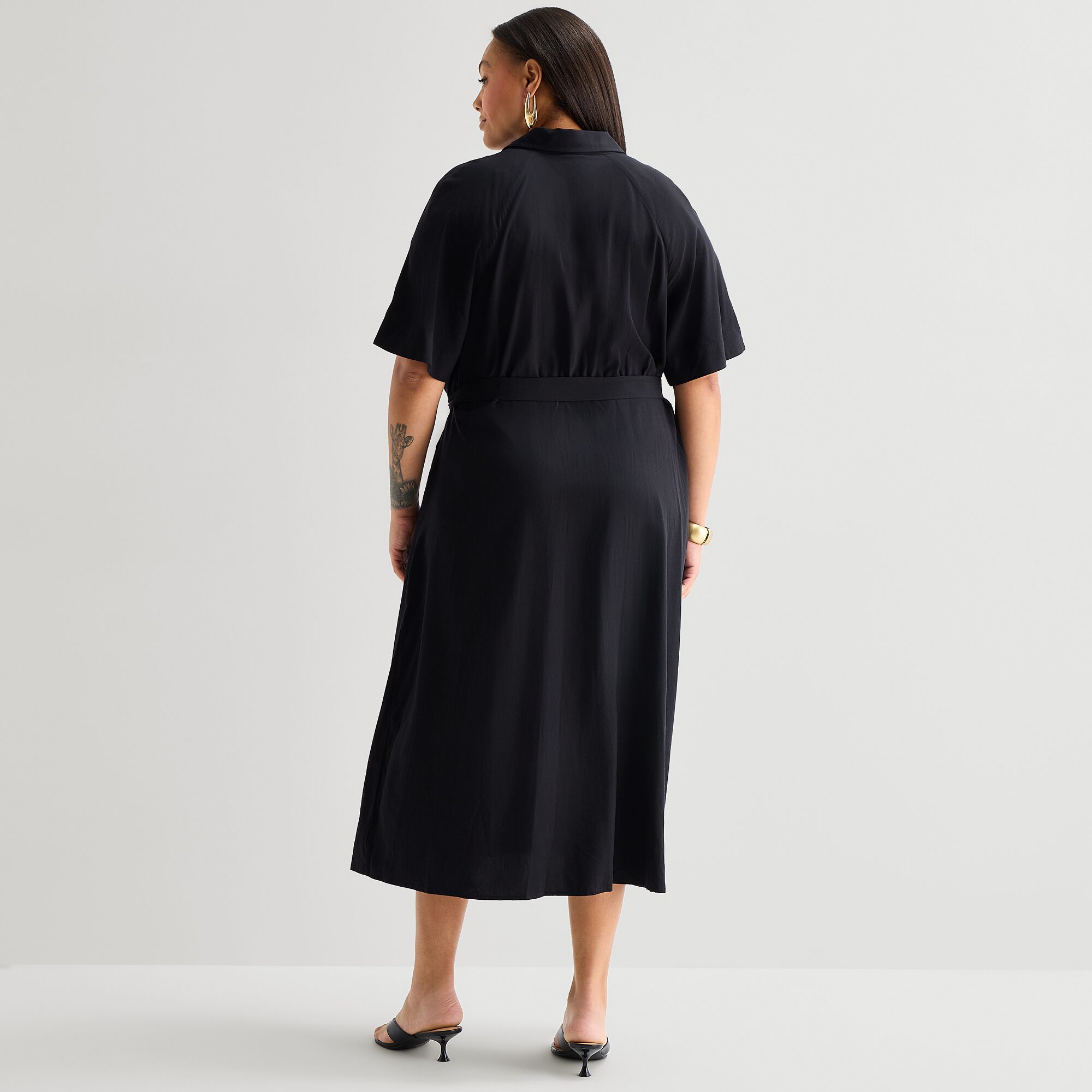 Worthington Plus Womens Short Sleeve Tie Belt Shirt Dress