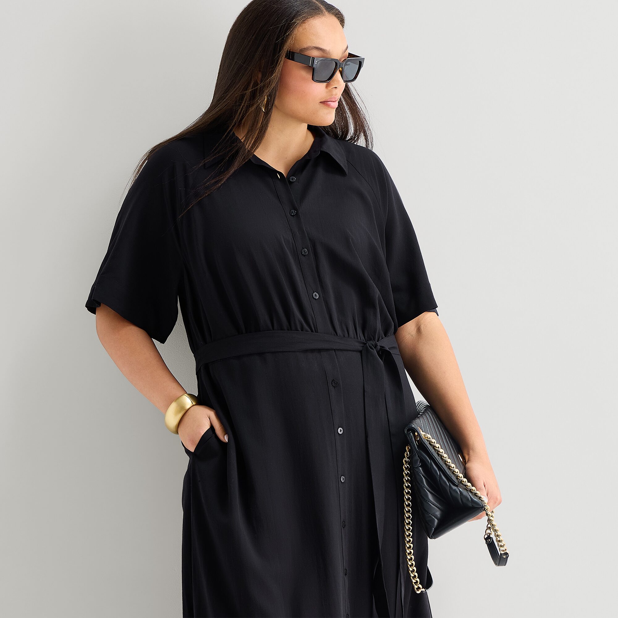Worthington Plus Womens Short Sleeve Tie Belt Shirt Dress