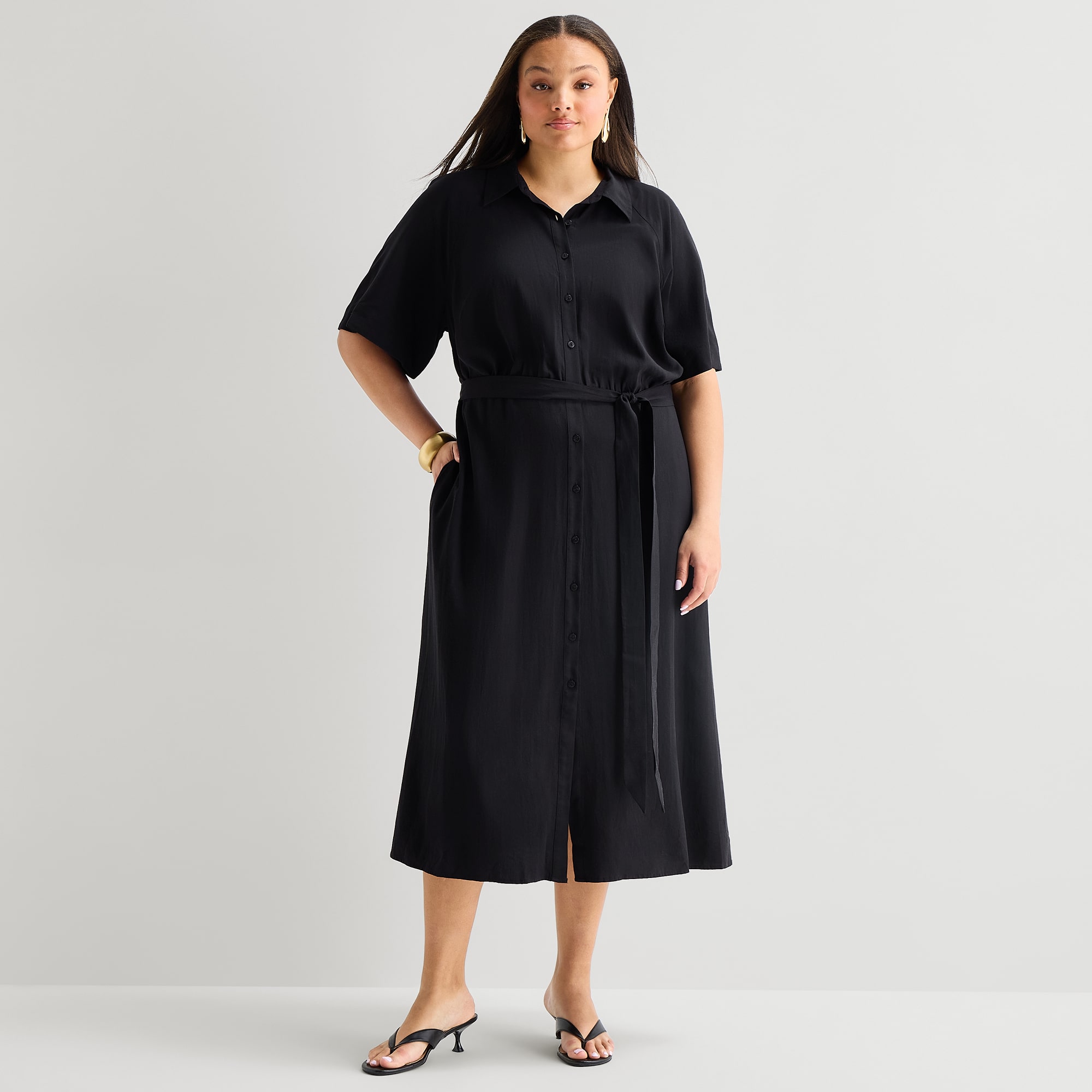 Worthington Womens Short Sleeve Tie Belt Shirt Dress