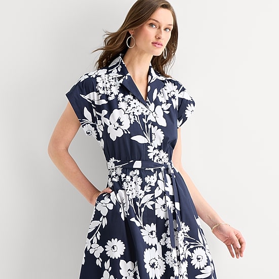 52seven Womens Midi Short Sleeve Drop Shoulder Floral Fit + Flare Dress