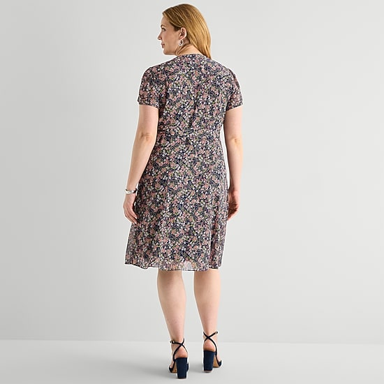 MSK Womens Plus Short Sleeve Floral Shirt Dress