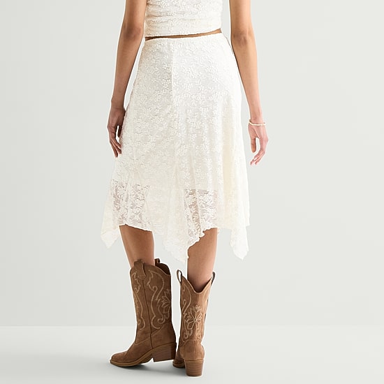 Arizona Womens Juniors Mid Rise Midi Asymmetrical Skirt