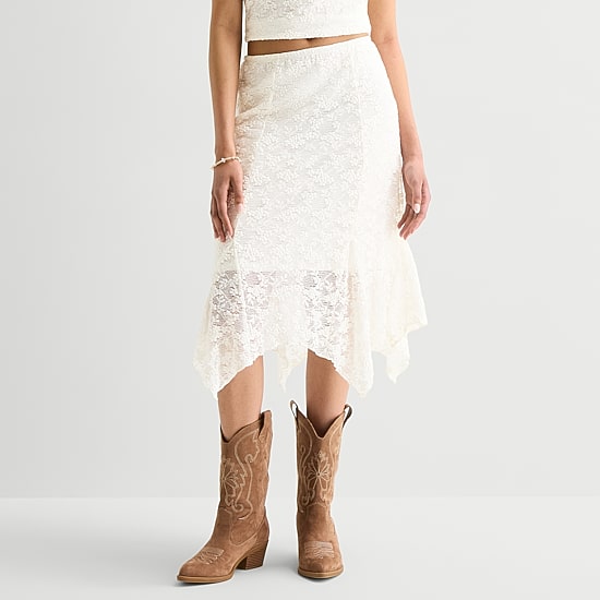 Arizona Womens Juniors Mid Rise Midi Asymmetrical Skirt
