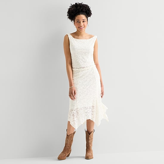Arizona Womens Juniors Mid Rise Midi Asymmetrical Skirt