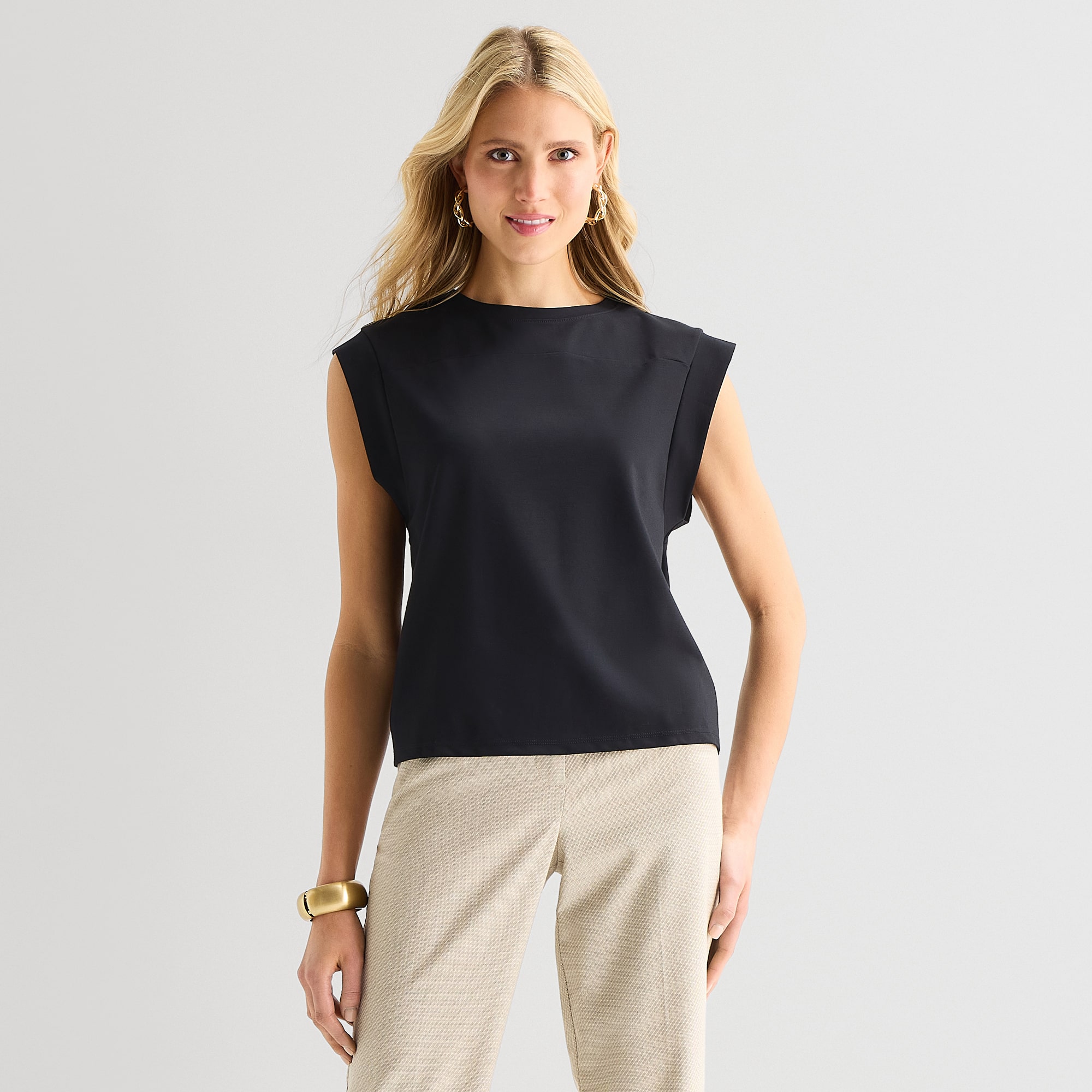 Worthington Womens Crew Neck Sleeveless Blouse