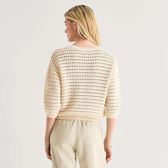 A.N.A Womens Henley Neck 3/4 Sleeve Pullover Sweater