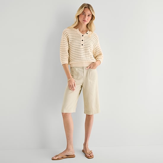 A.N.A Womens Henley Neck 3/4 Sleeve Pullover Sweater