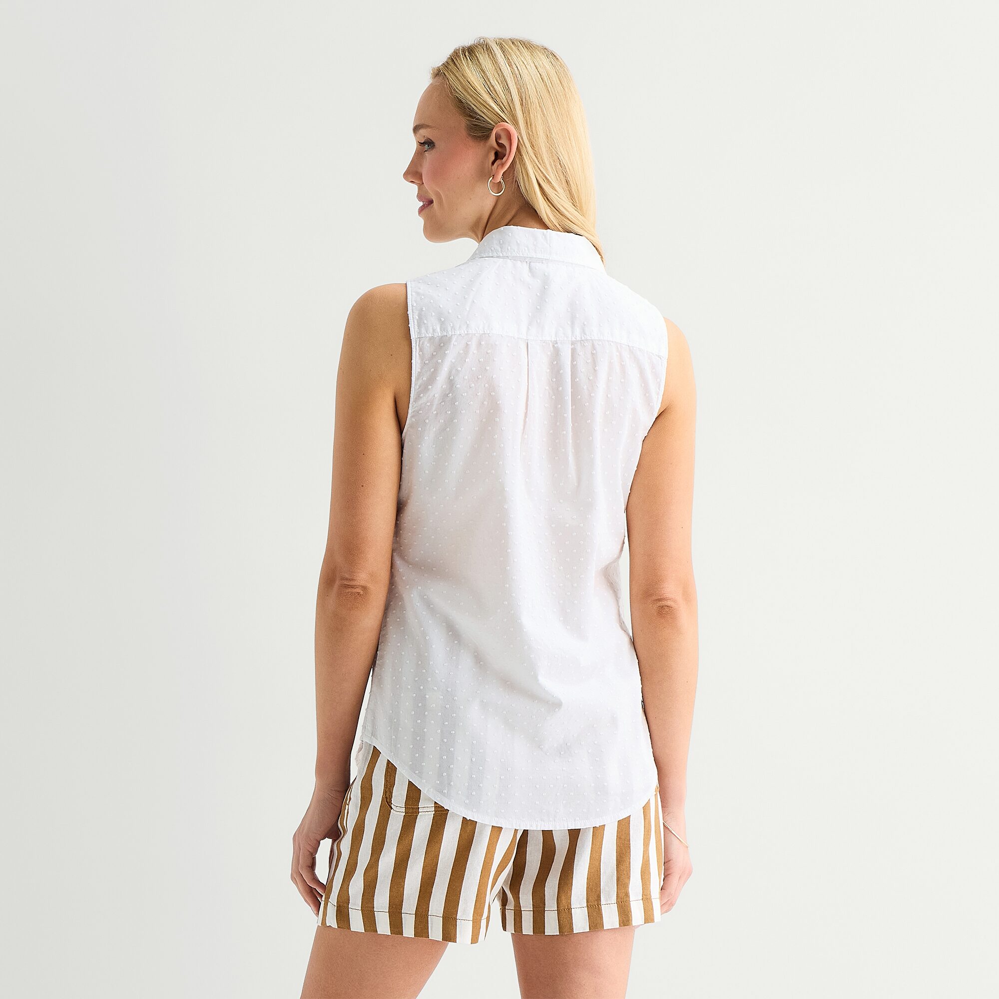 St. John's Bay Womens Sleeveless Regular Fit Button-Down Shirt