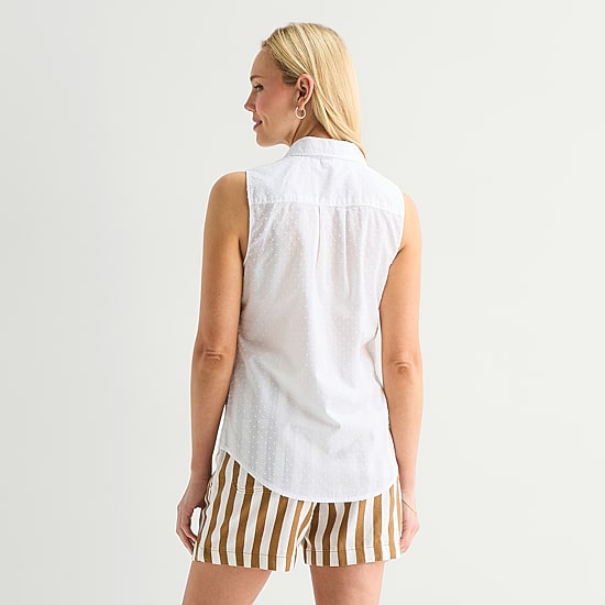 St. John's Bay Womens Sleeveless Regular Fit Button-Down Shirt