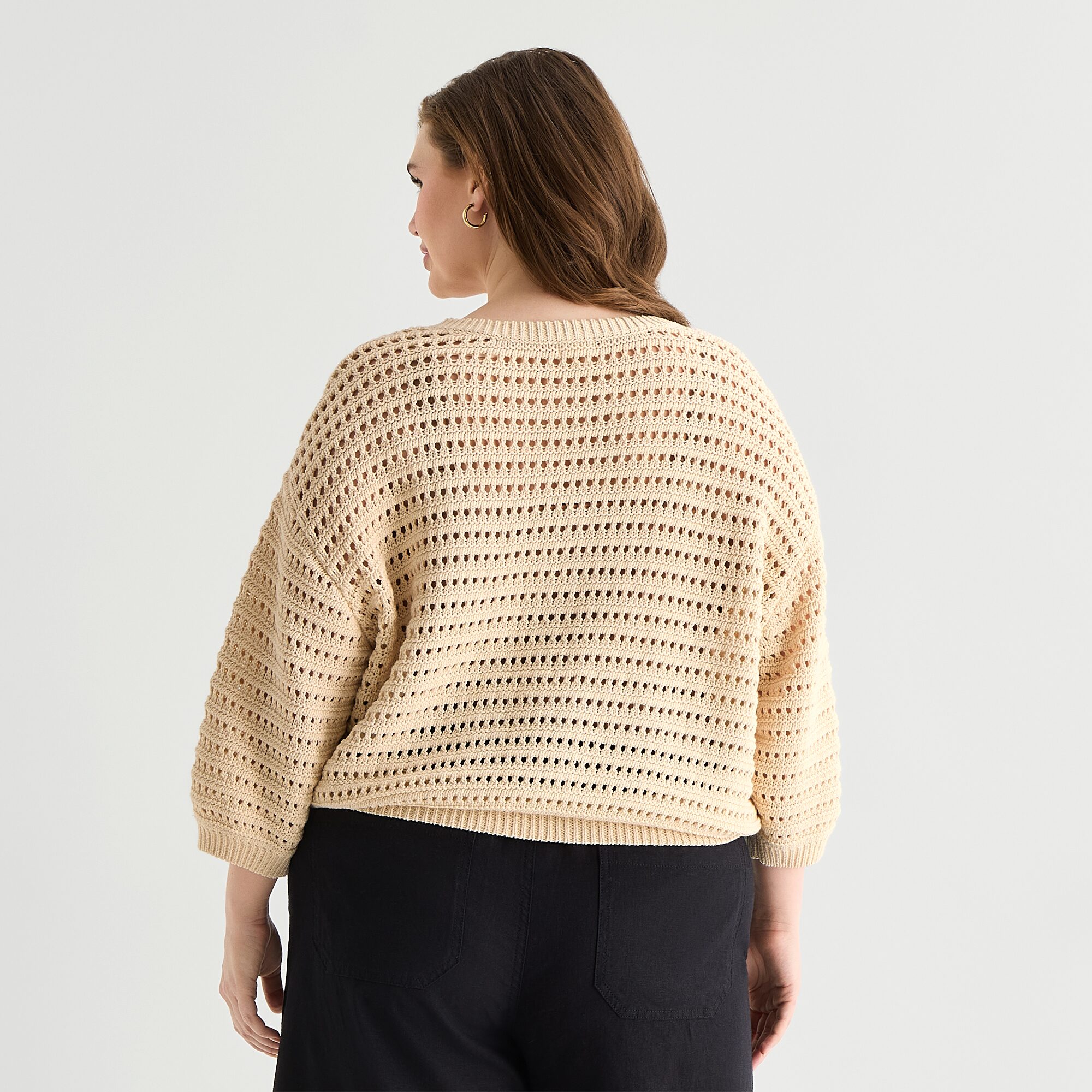 a.n.a Womens Plus Henley Neck 3/4 Sleeve Pullover Sweater