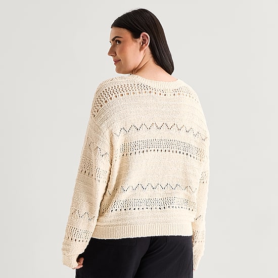 a.n.a Womens Plus Crew Neck Long Sleeve Pullover Sweater