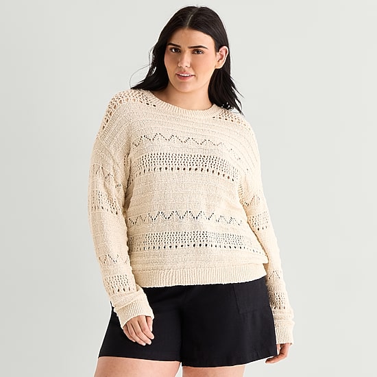 a.n.a Womens Plus Crew Neck Long Sleeve Pullover Sweater