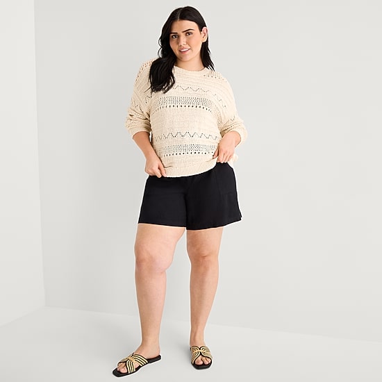 a.n.a Womens Plus Crew Neck Long Sleeve Pullover Sweater