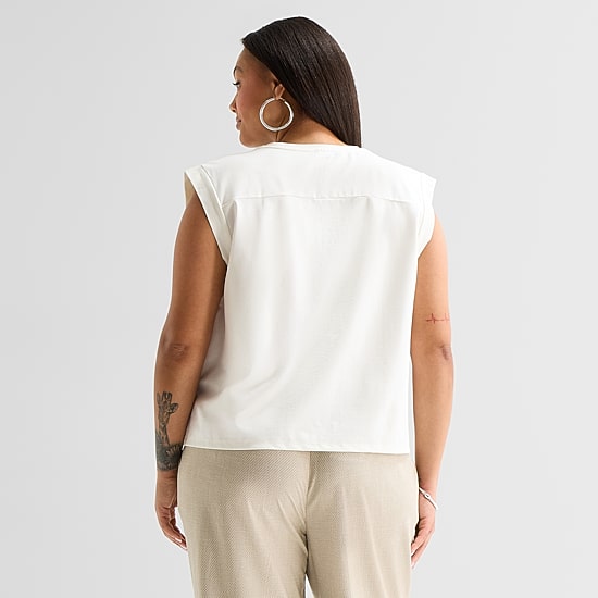 Worthington Womens Plus Crew Neck Sleeveless Blouse