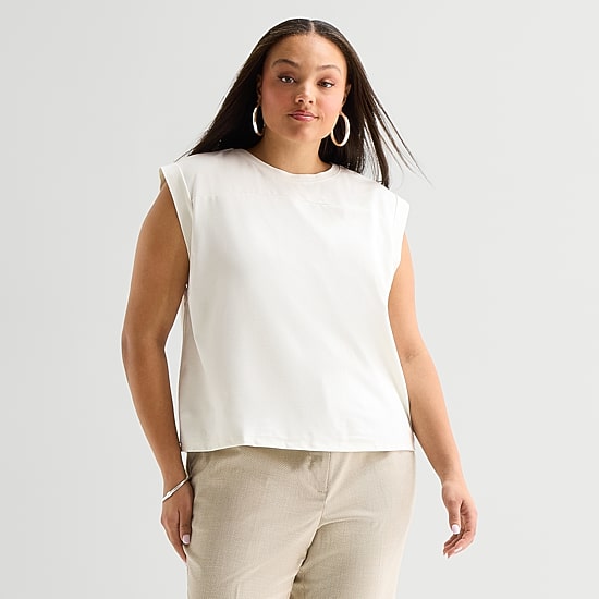 Worthington Womens Plus Crew Neck Sleeveless Blouse