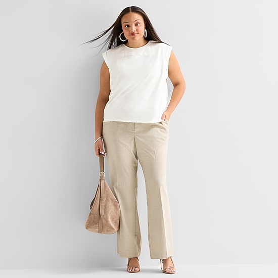 Worthington Womens Plus Crew Neck Sleeveless Blouse
