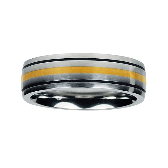 Mens Cobalt and 10K Yellow Gold Inlay Wedding Band 