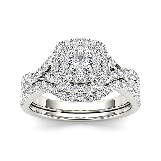 7/8 CT.T.W. Natural Diamond 10K White Gold Bridal Ring Set
