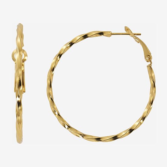 Womens 24K Gold Over Silver 31mm Hoop Earrings