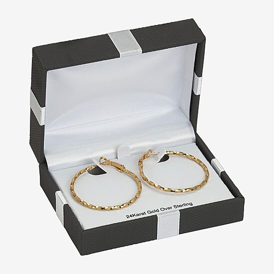 Womens 24K Gold Over Silver 31mm Hoop Earrings