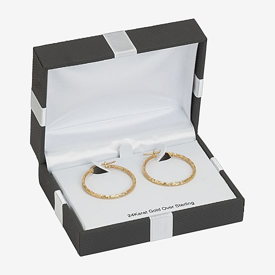 Womens 24K Gold Over Silver 31mm Hoop Earrings